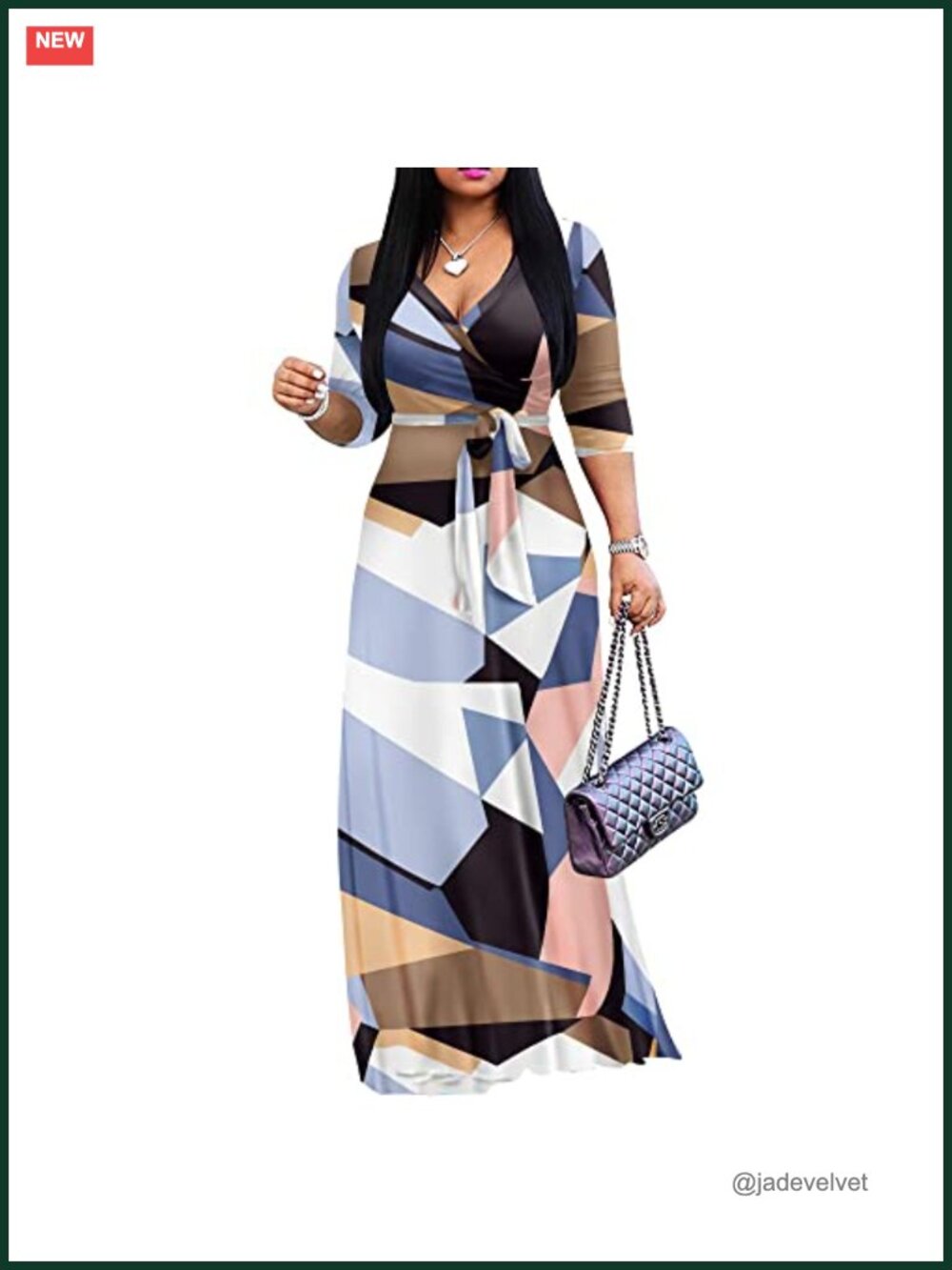 Plus Size Maxi Dress for Women Casual V-Neck 3/4 Sleeve Fitted Wrap Dress with